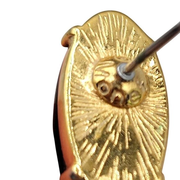 Monet Black Oval Post Earrings Gold Tone Textured Backing - Picture 6 of 6